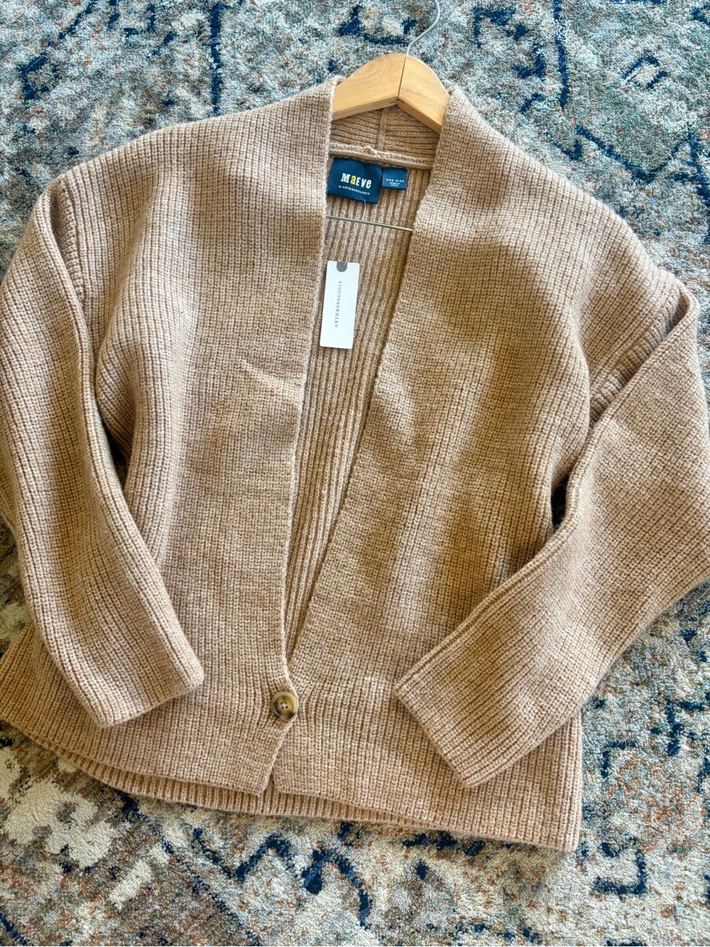 Anthropologie by Anthropologie Maeve Camel Open-Front Ribbed Cardigan